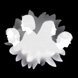 White profiles on a black background